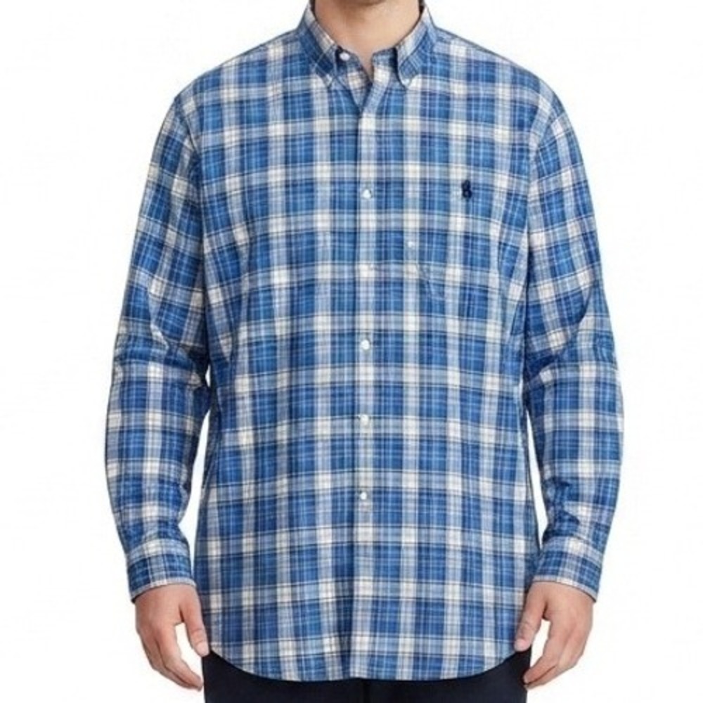 Ralph Lauren Button Down Shirt Mens 4XB Blue Plaid Performance Long Sleeve